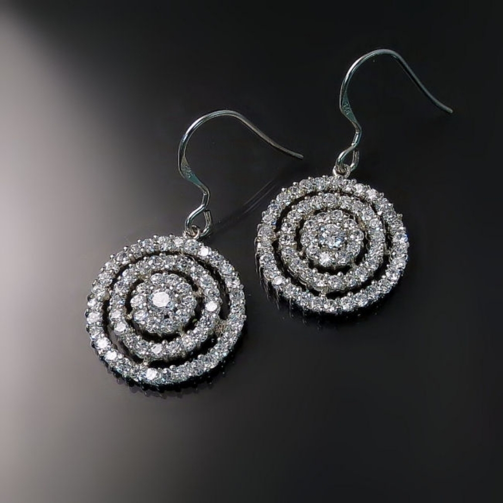 Sterling Silver Cz Hoop Earrings Dangle Hoops